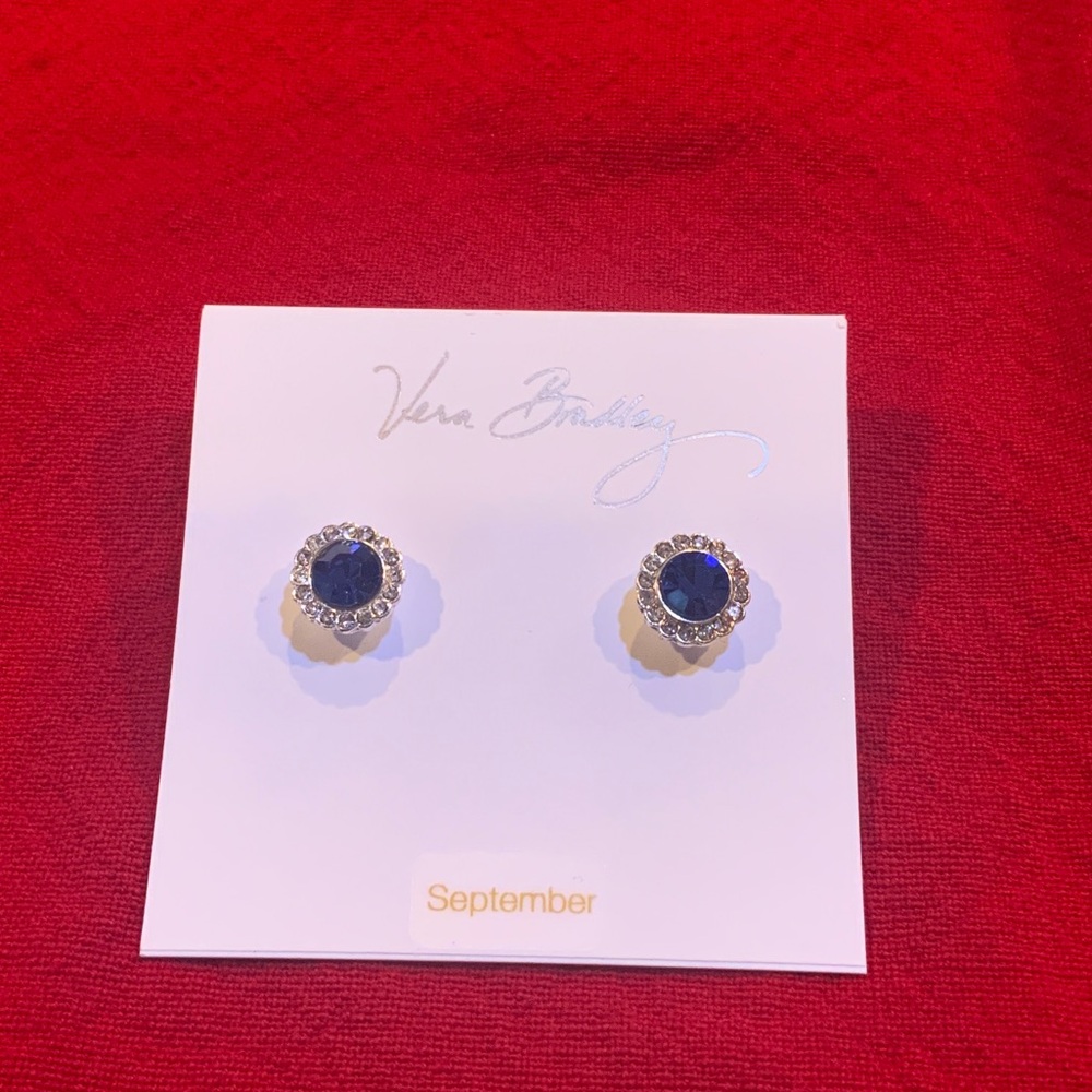 Vera Bradley Earrings Blue Sapphire September Birth Month Pierced New